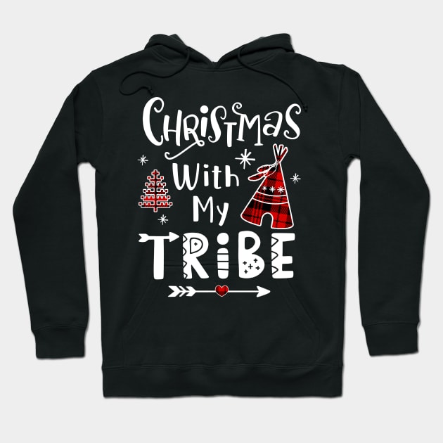 Christmas With My Tribe Red Plaid Matching Family Xmas Hoodie by Dunnhlpp